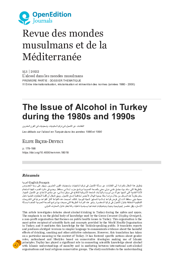(PDF) The Issue of Alcohol in Turkey in 1980s and 1990s