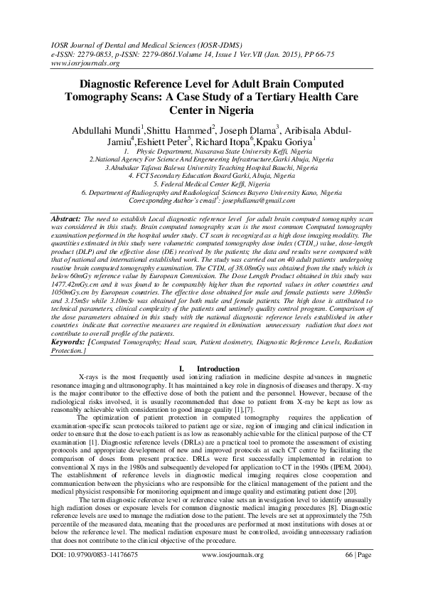 (PDF) Diagnostic Reference Level for Adult Brain Computed Tomography ...