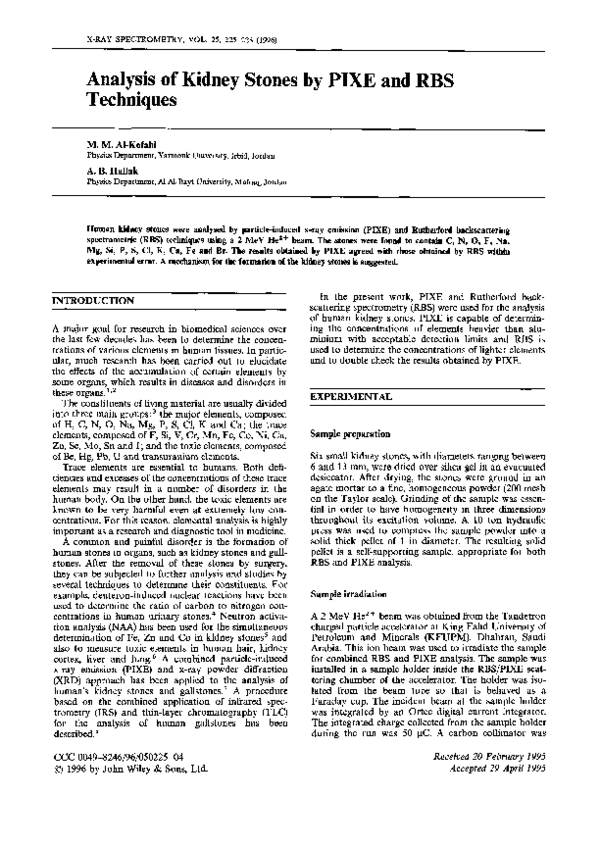 (PDF) Analysis of Kidney Stones by PIXE and RBS Techniques