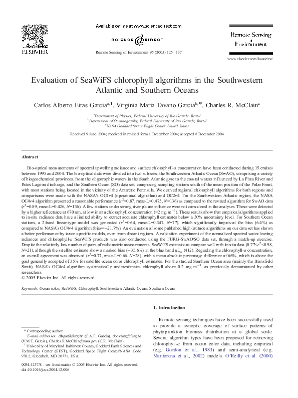 (PDF) Evaluation of SeaWiFS chlorophyll algorithms in the Southwestern ...
