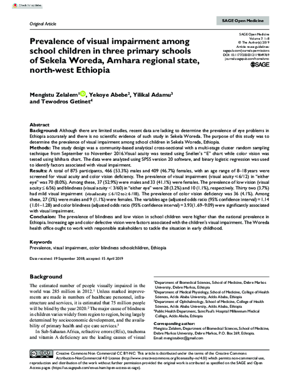 (PDF) Prevalence of visual impairment among school children in three ...