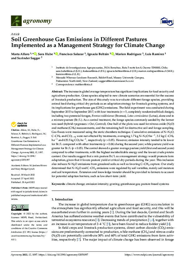 (PDF) Soil Greenhouse Gas Emissions in Different Pastures Implemented ...