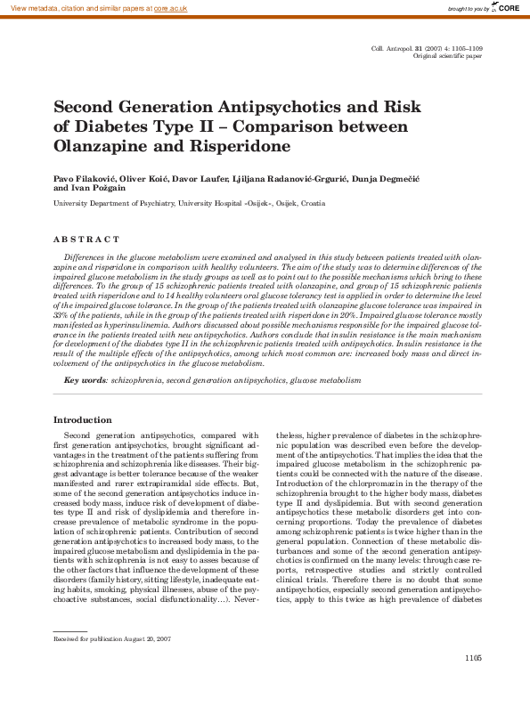 (PDF) Second generation antipsychotics and risk of diabetes type II ...