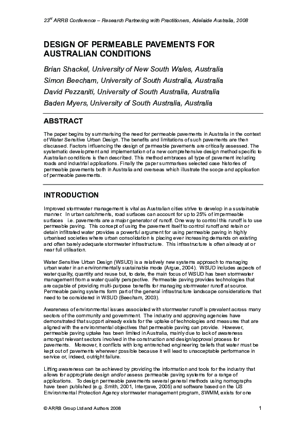 (PDF) Design of permeable pavements for Australian conditions