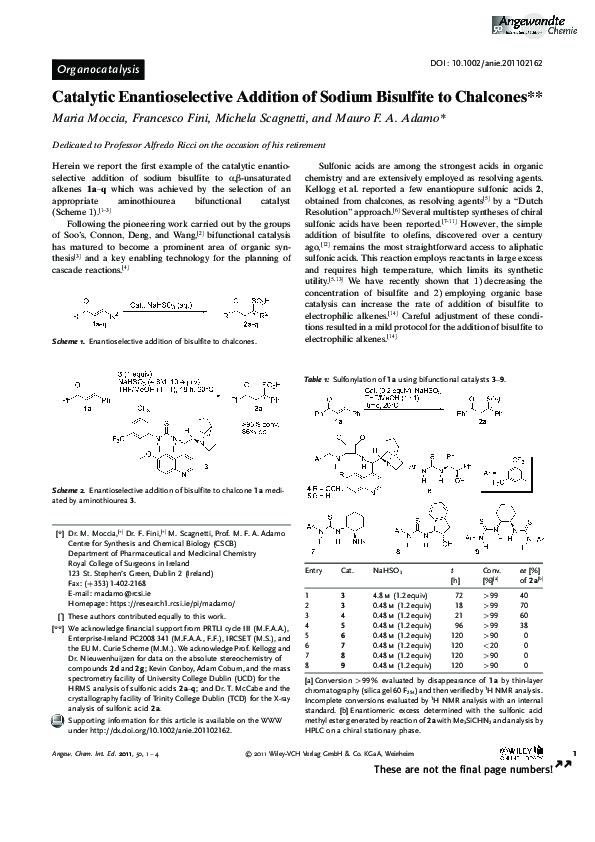(PDF) Catalytic Enantioselective Addition of Sodium Bisulfite to Chalcones