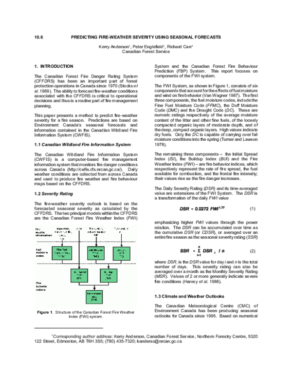 (PDF) Predicting fire weather severity using seasonal forecasts