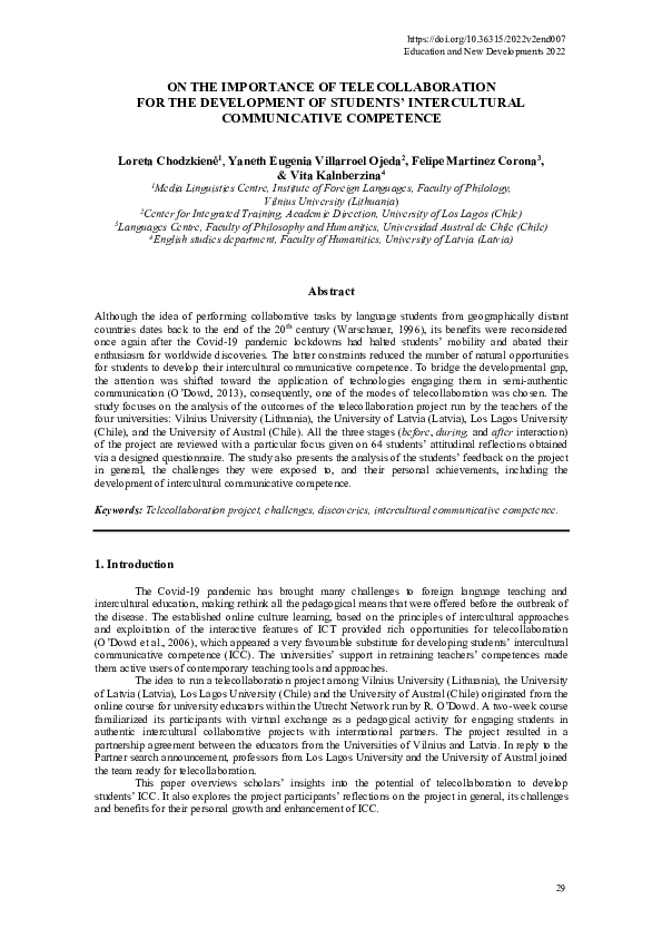 (PDF) On the Importance of Telecollaboration for the Development of ...