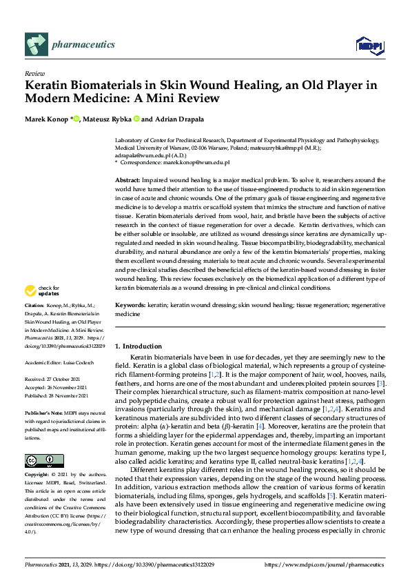 (PDF) Keratin Biomaterials in Skin Wound Healing, an Old Player in ...
