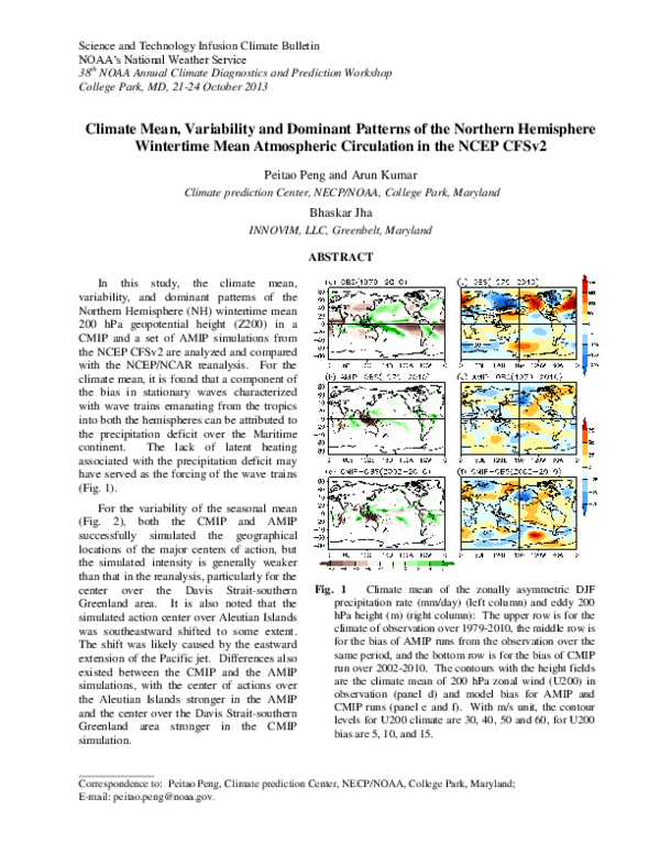 (PDF) Climate mean, variability and dominant patterns of the Northern ...