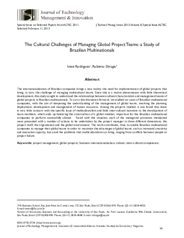 (PDF) The Cultural Challenges of Managing Global Project Teams: A Study ...