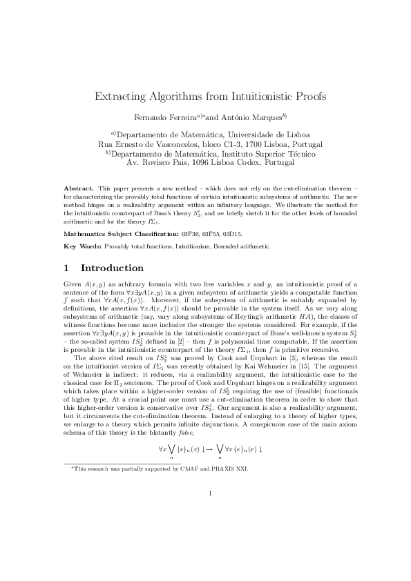 (PDF) Extracting Algorithms from Intuitionistic Proofs