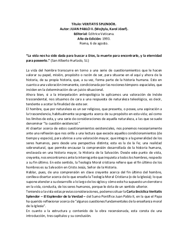 (PDF) Recensión Veritatis Splendor