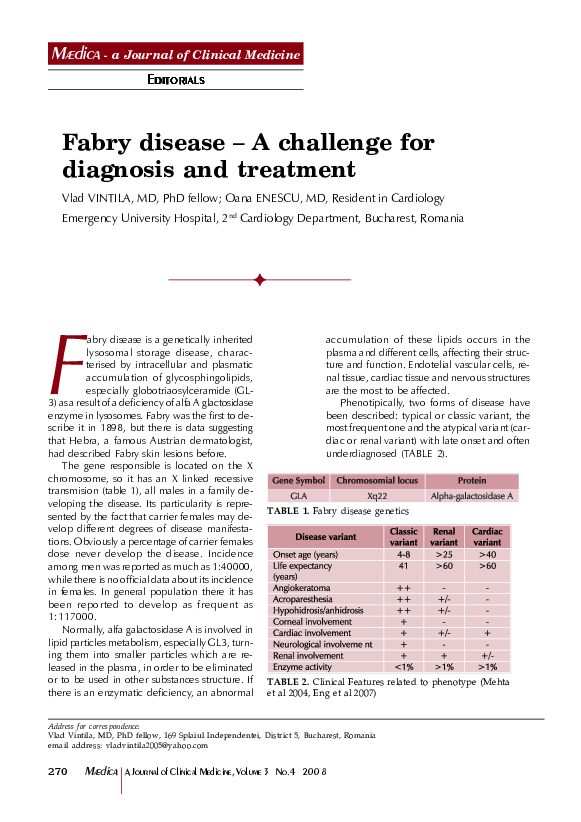 (PDF) Fabry disease – A challenge for diagnosis and treatment