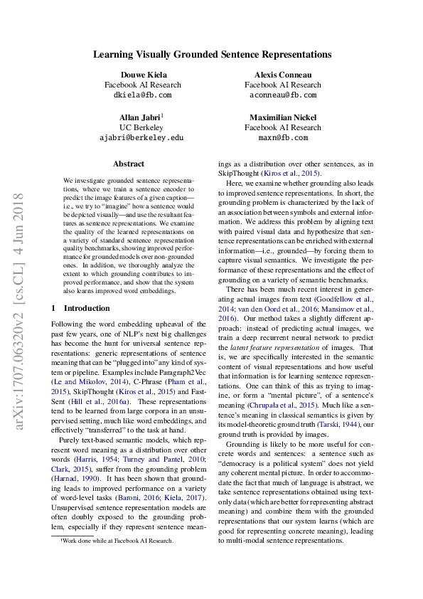 (PDF) Learning Visually Grounded Sentence Representations