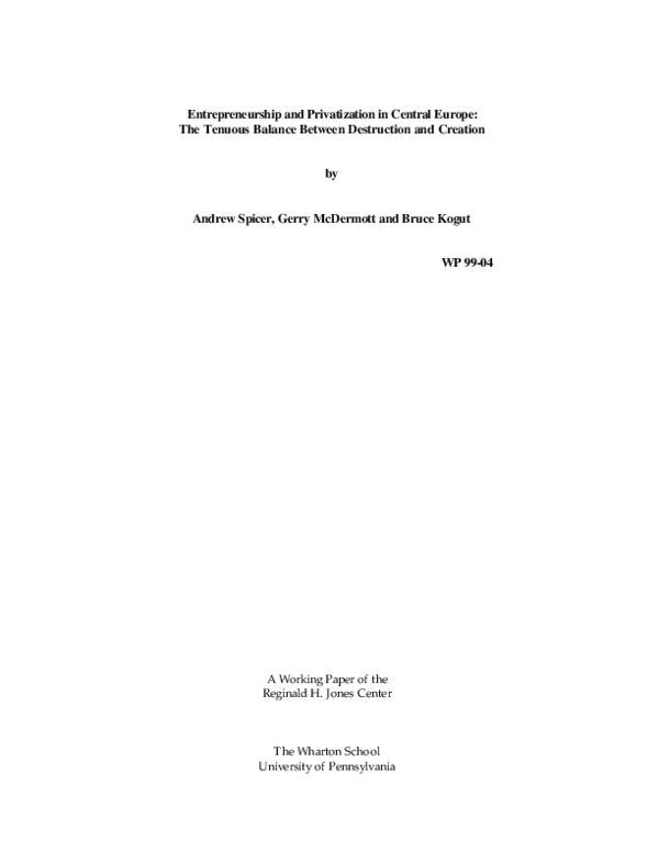 (PDF) Entrepreneurship and Privatization in Central Europe: The Tenuous ...