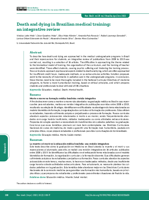 (PDF) Death and dying in Brazilian medical training: an integrative review