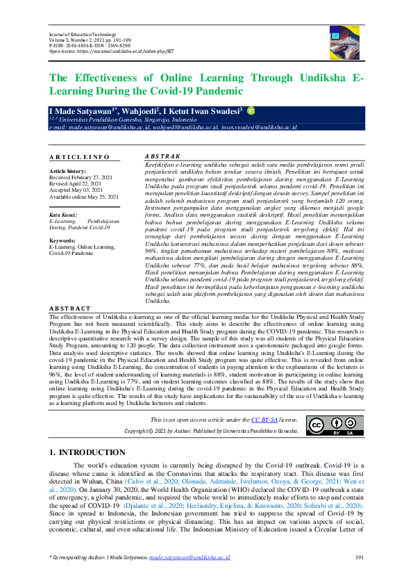 (PDF) The Effectiveness of Online Learning Through Undiksha E-Learning ...