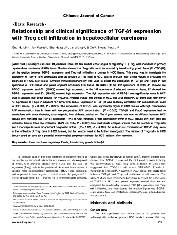 (PDF) Relationship and clinical significance of TGF-beta1 expression ...