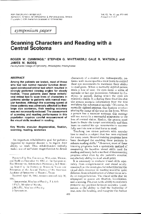 (PDF) Scanning Characters and Reading with a Central Scotoma