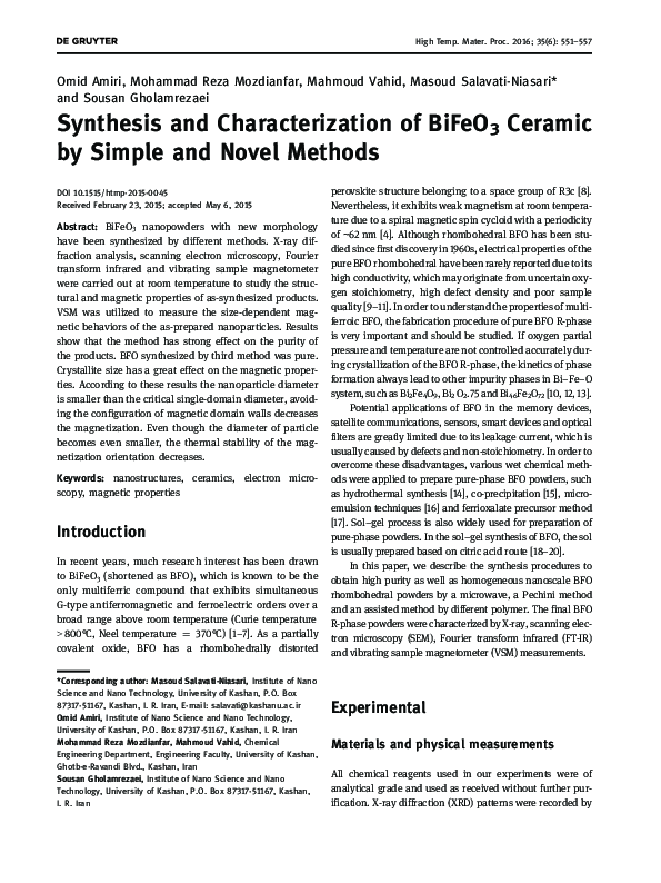 (PDF) Synthesis and Characterization of BiFeO3 Ceramic by Simple and ...