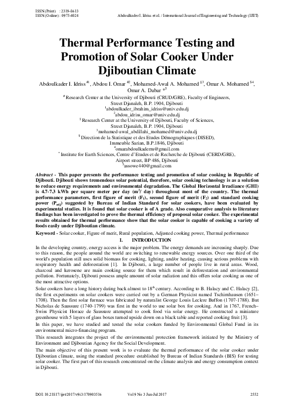 (PDF) Thermal Performance Testing and Promotion of Solar Cooker Under ...