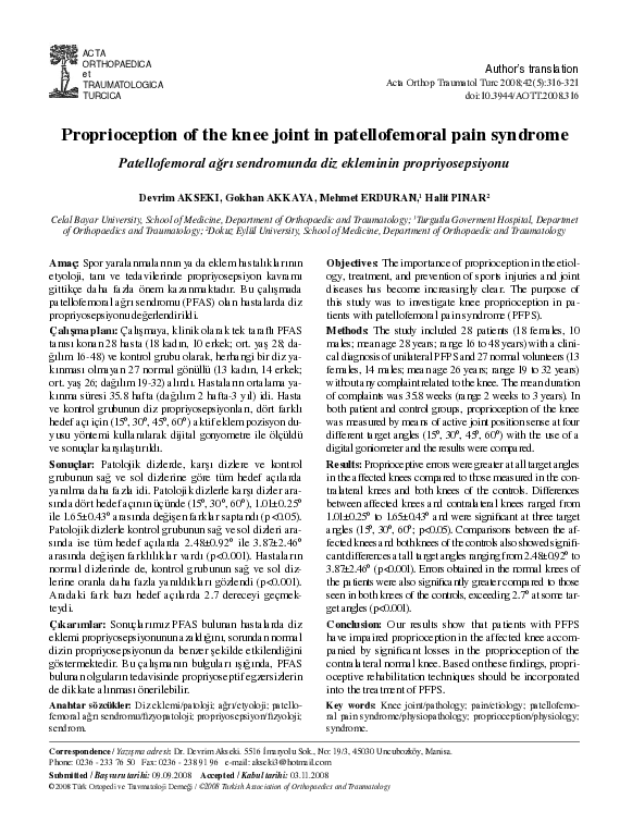 (PDF) Proprioception of the knee joint in patellofemoral pain syndrome