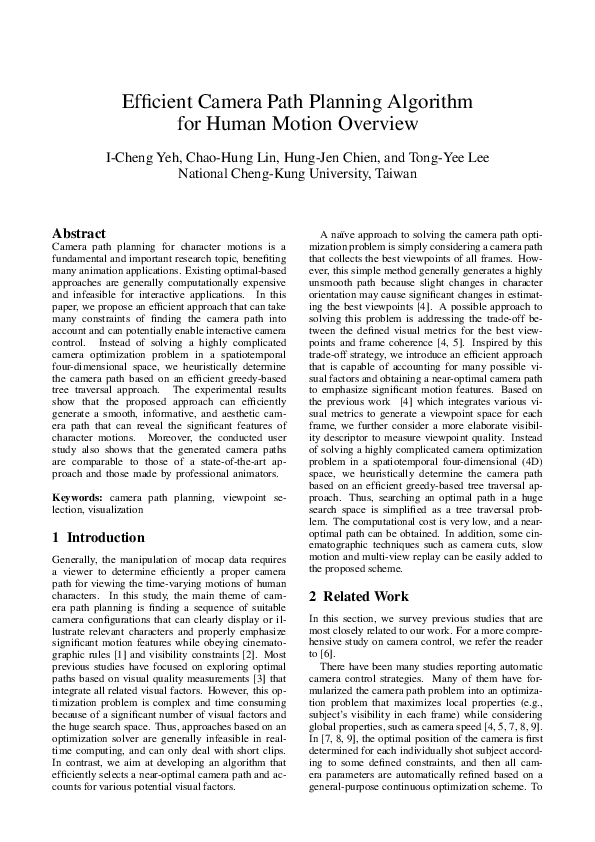 (PDF) Efficient camera path planning algorithm for human motion overview