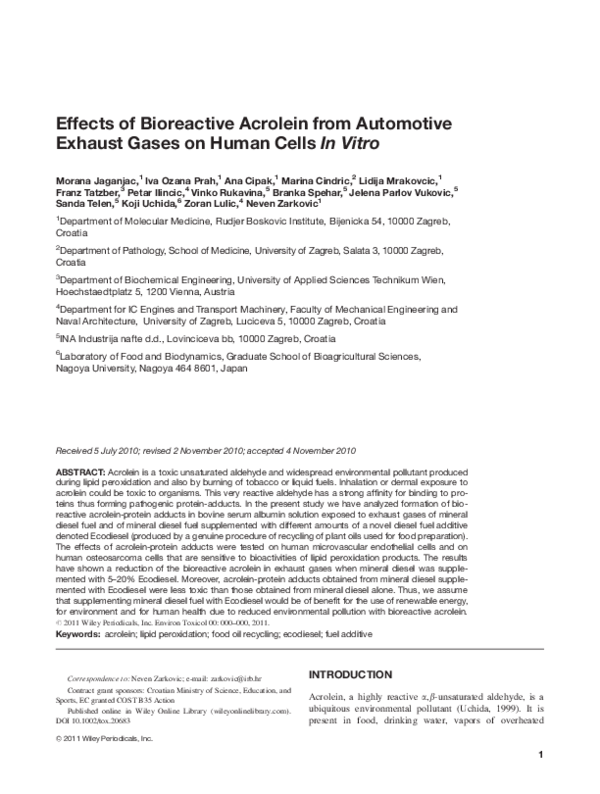 (PDF) Effects of bioreactive acrolein from automotive exhaust gases on ...