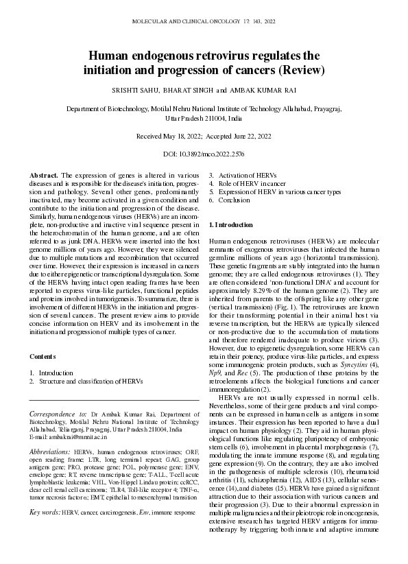 (PDF) Human endogenous retrovirus regulates the initiation and ...