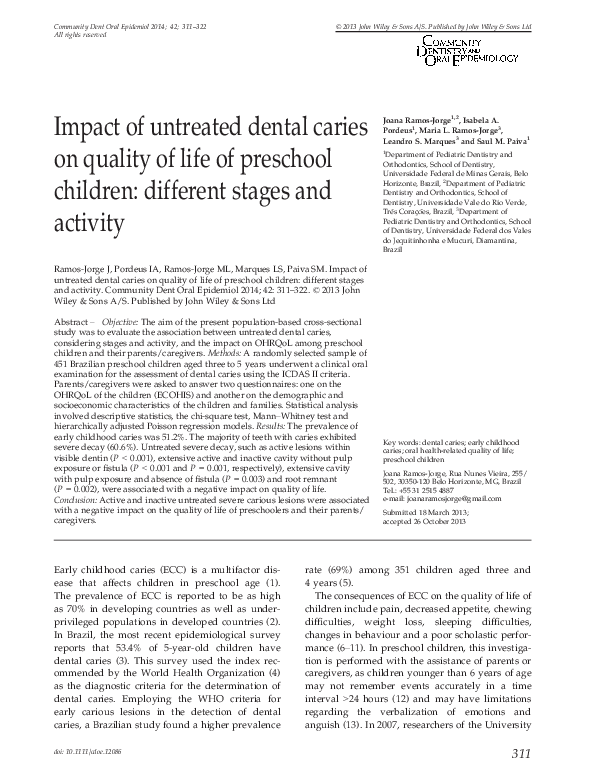 (PDF) Impact of untreated dental caries on quality of life of preschool ...