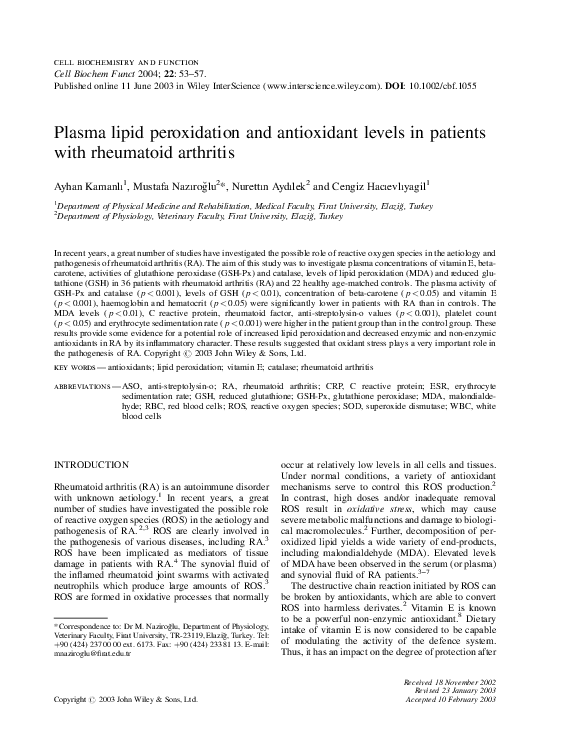 (PDF) Plasma lipid peroxidation and antioxidant levels in patients with ...