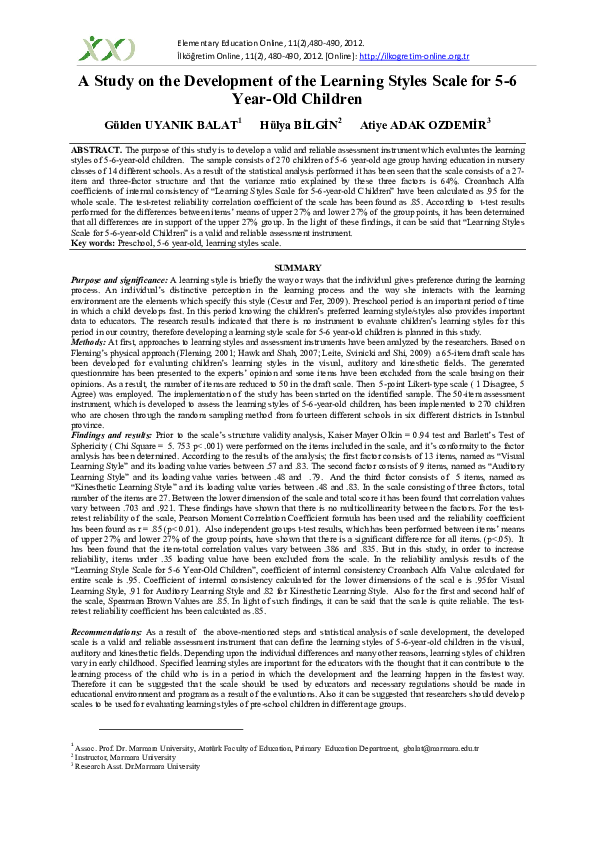 (PDF) A Study on the Development of the Learning Styles Scale for 56