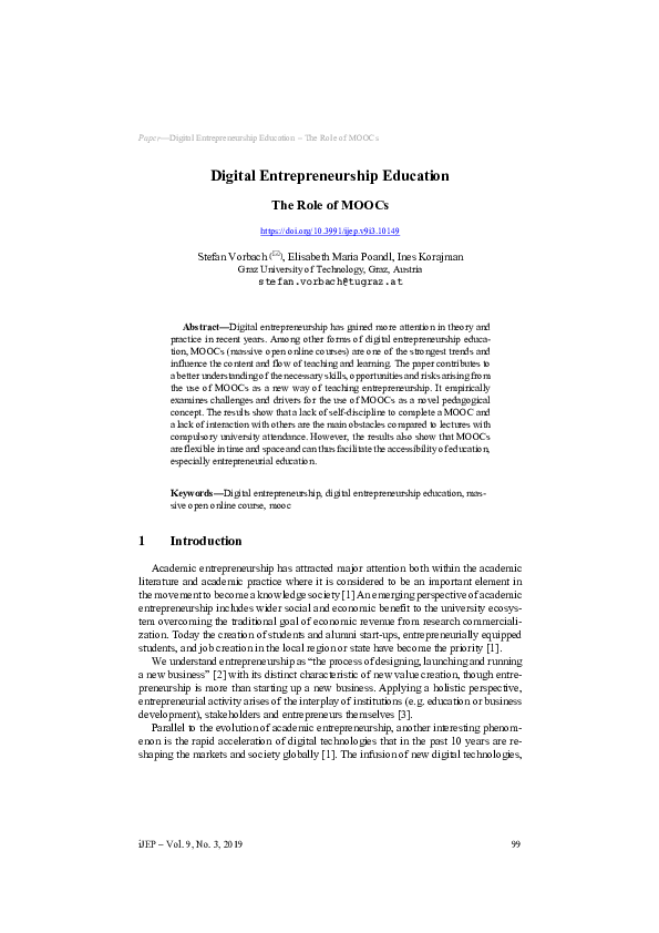 (PDF) Digital Entrepreneurship Education - The Role of MOOCs