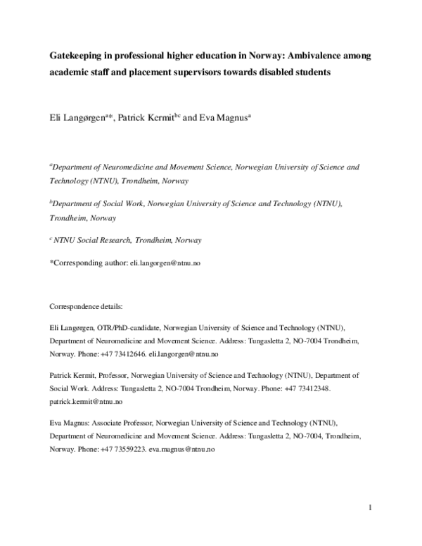 (PDF) Gatekeeping in professional higher education in Norway ...