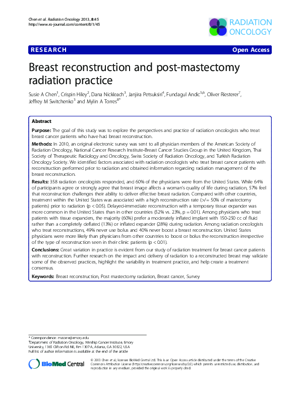 (PDF) Breast reconstruction and post-mastectomy radiation practice