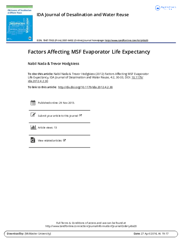 (PDF) Factors Affecting MSF Evaporator Life Expectancy