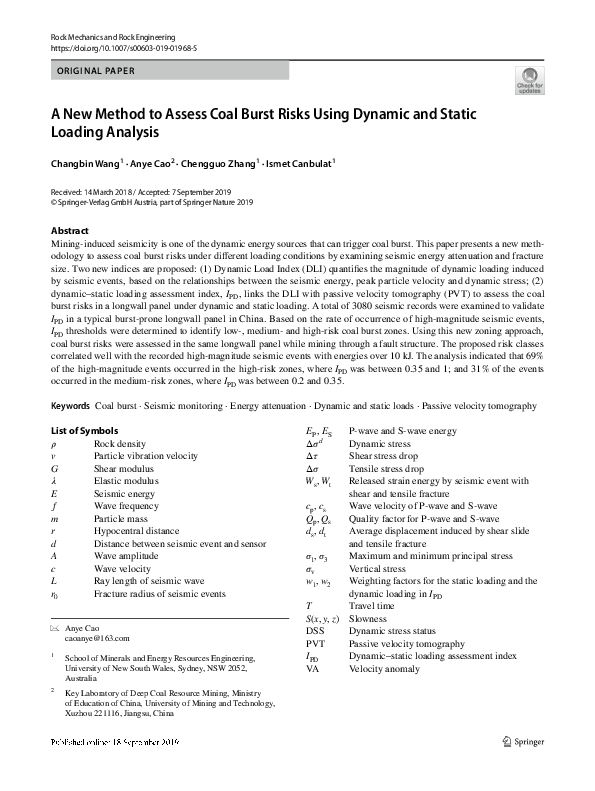 (PDF) A New Method to Assess Coal Burst Risks Using Dynamic and Static ...