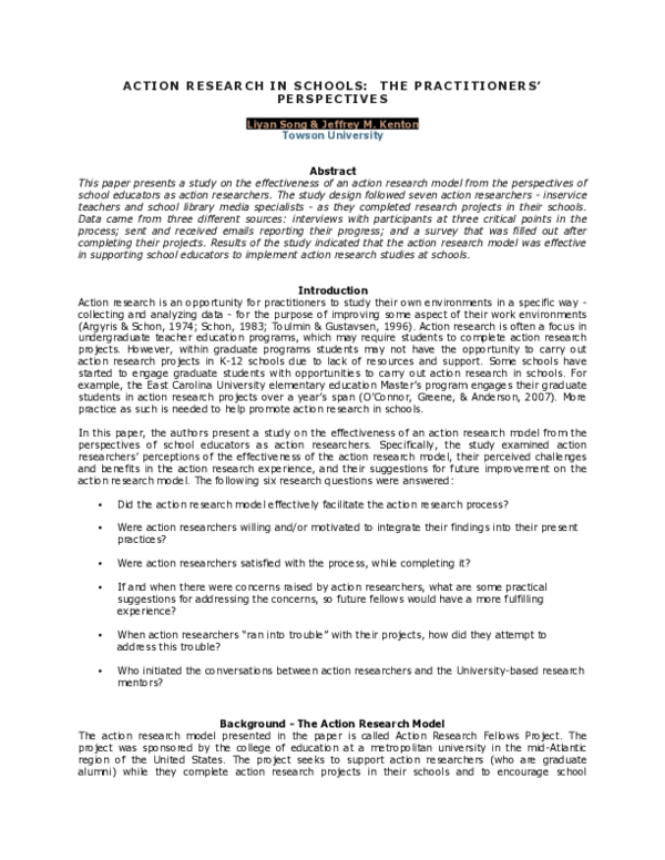 (PDF) Action research in schools: The practitioners’ perspectives