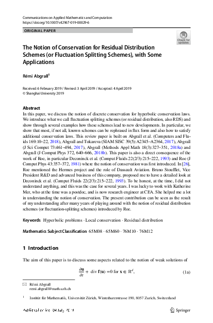 (PDF) The Notion of Conservation for Residual Distribution Schemes (or ...