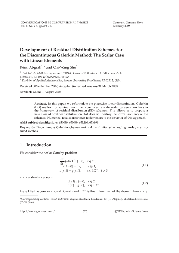 (PDF) Development of residual distribution schemes for the ...