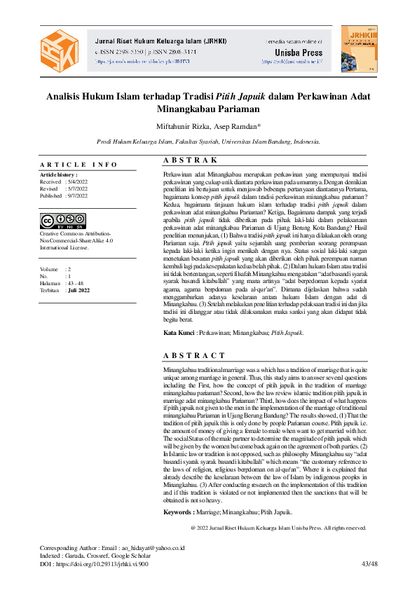 (PDF) Analisis Hukum Islam terhadap Tradisi Pitih Japuik dalam ...