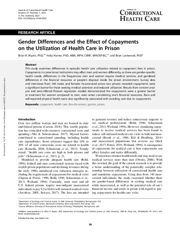 (PDF) Gender Differences and the Effect of Copayments on the ...
