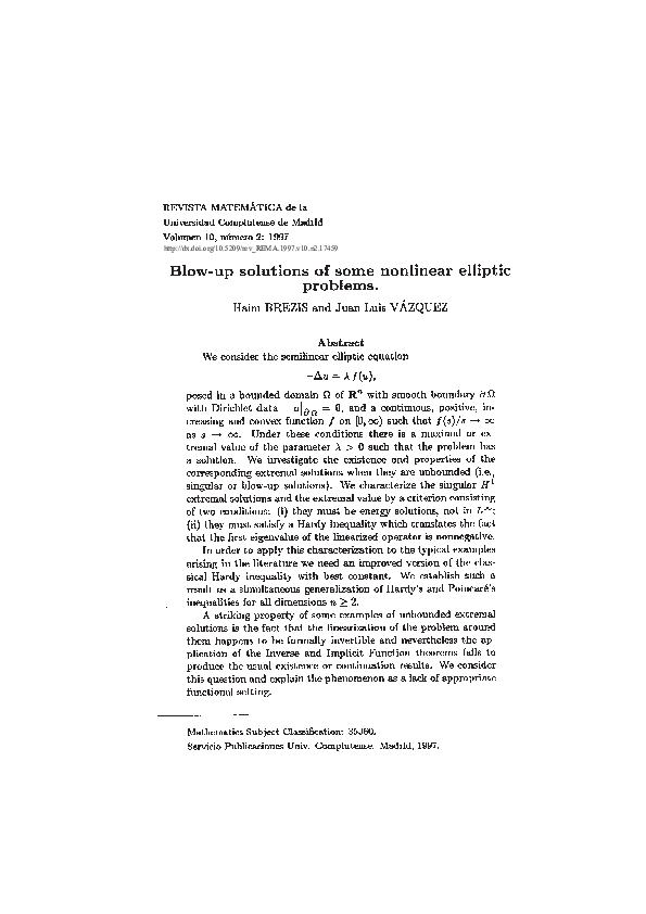 (PDF) BIow-up solutions of some nonlinear elliptic problems