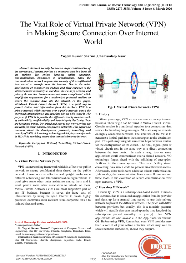 (PDF) The Vital Role of Virtual Private Network (VPN) in Making Secure ...