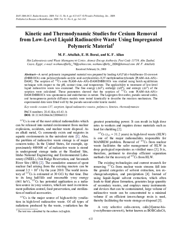 (PDF) Kinetic and thermodynamic studies for cesium removal from low ...