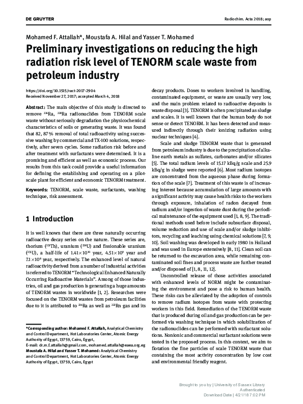 (PDF) Preliminary investigations on reducing the high radiation risk ...