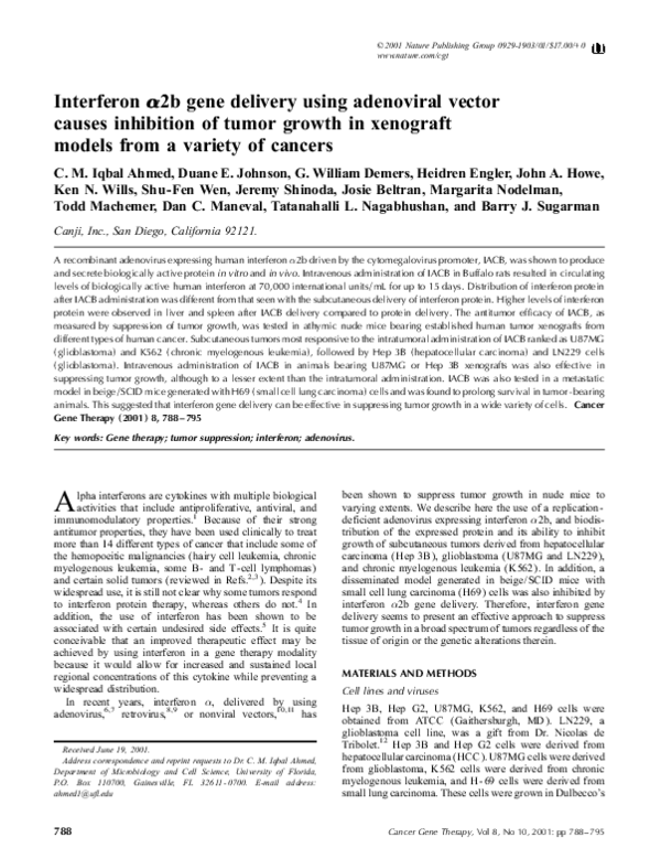 (PDF) Interferon α2b gene delivery using adenoviral vector causes ...