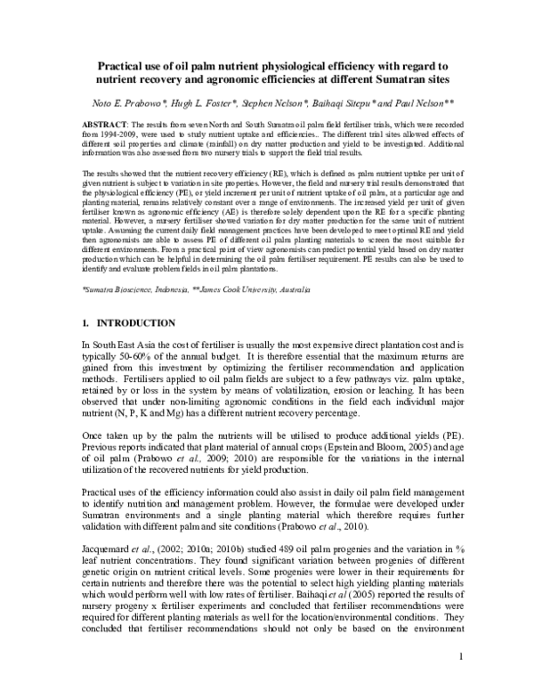 (PDF) Practical use of oil palm nutrient physiological efficiency with ...