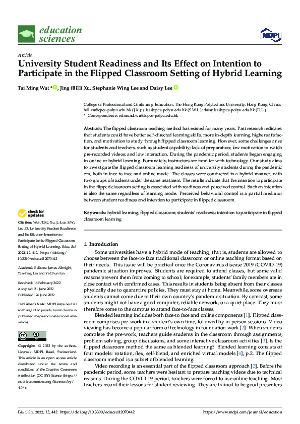 (PDF) University Student Readiness and Its Effect on Intention to ...