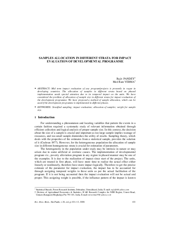 (PDF) Samples allocation in different strata for impact evaluation of ...
